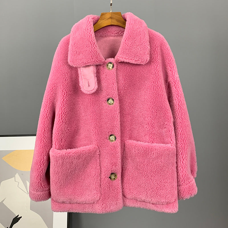 Women's coat made of 100% wool, lambskin look
