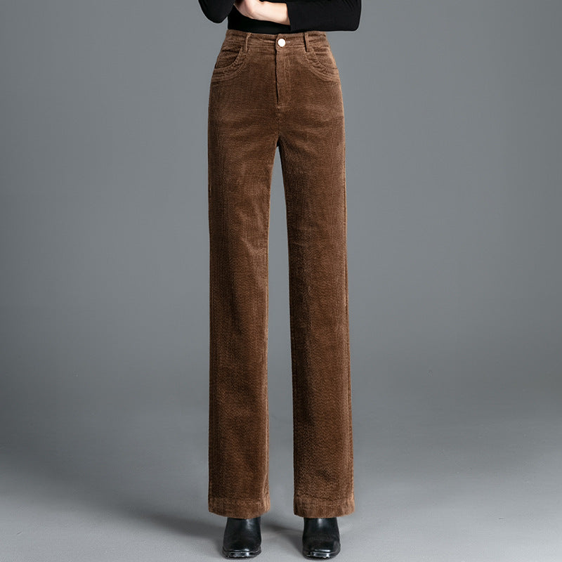 Straight-cut corduroy trousers with high waistband