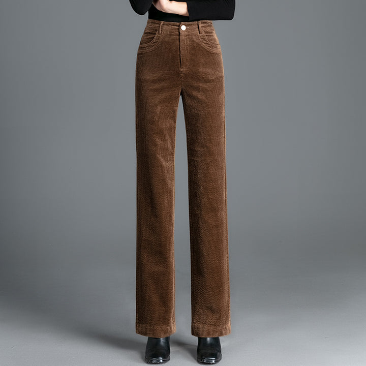 Straight-cut corduroy trousers with high waistband