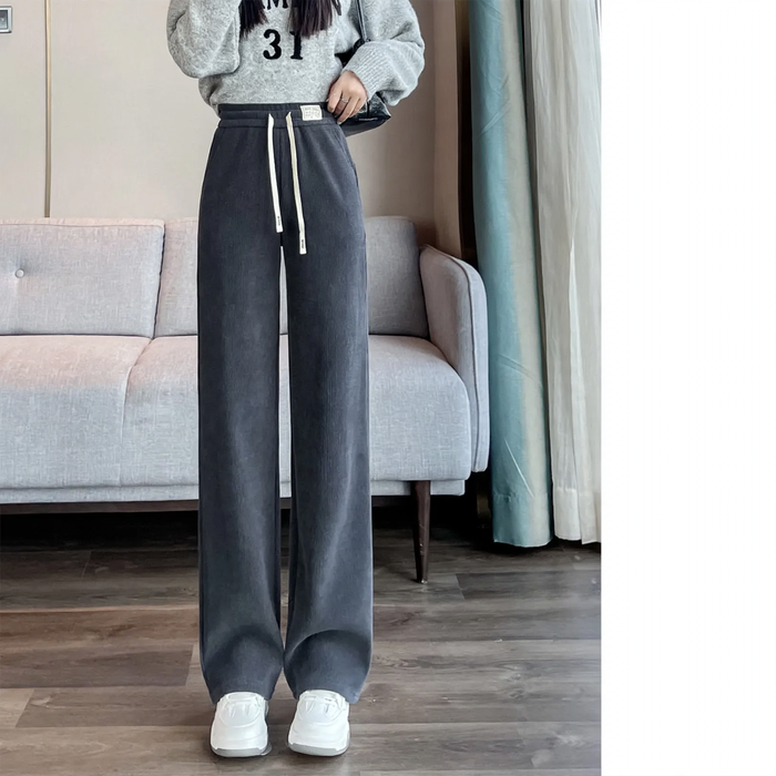 Women's corduroy pants with wide leg, straight cut