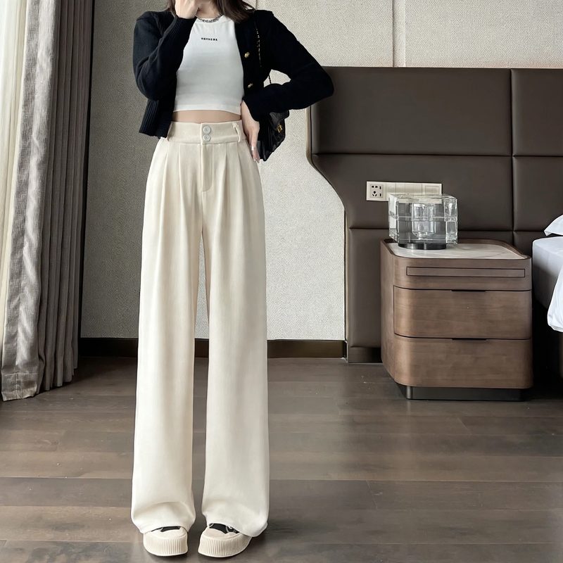 Women's corduroy pants, straight cut, high waist, lined