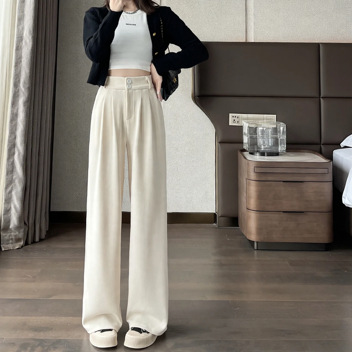 Women's corduroy pants, straight cut, high waist, lined
