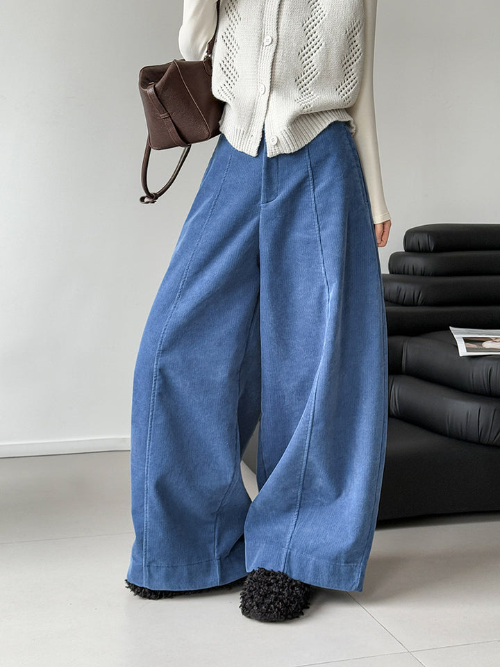 Padded cord wide trousers in retro style