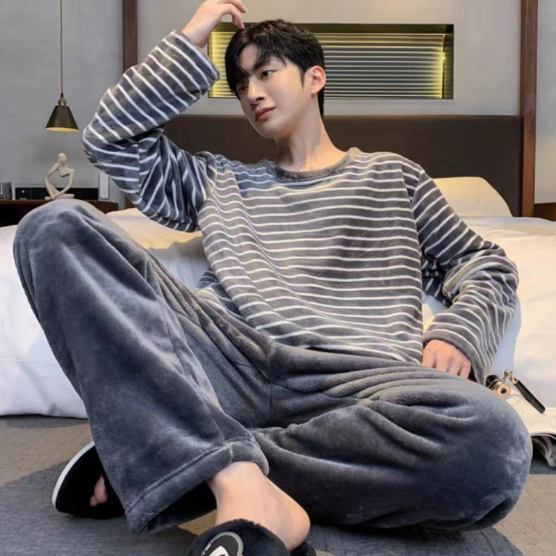 Flannel pajama set for men, long-sleeved