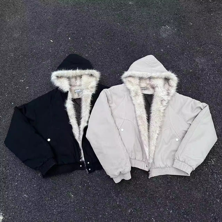 Men's winter jacket, short, with hood and fur collar