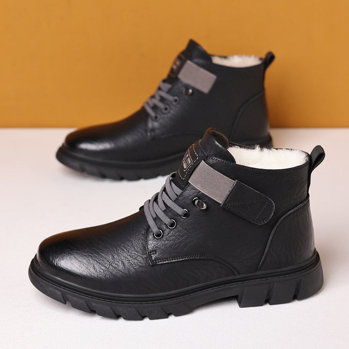 Padded men's boots, high-top, synthetic PU, winter