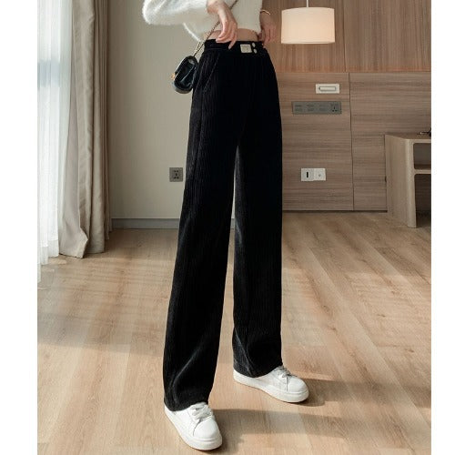 Cord pants for women, wide cut, high waist