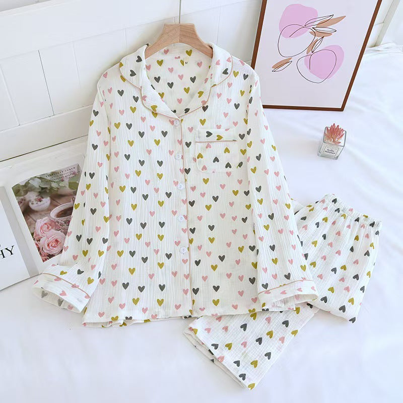 Women's pajamas, cotton gauze, long sleeves