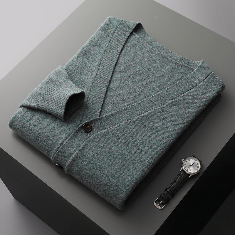 Men's cardigan with V-neck, wool