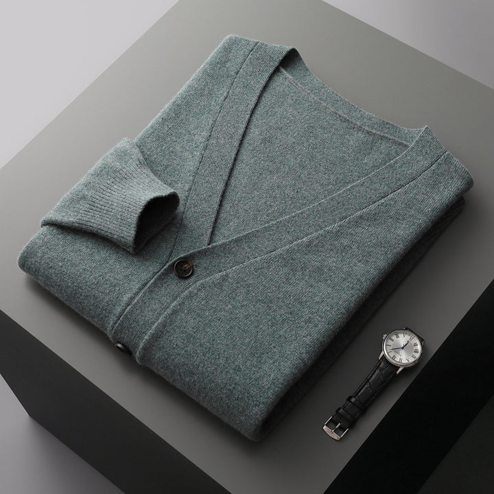 Men's cardigan with V-neck, wool