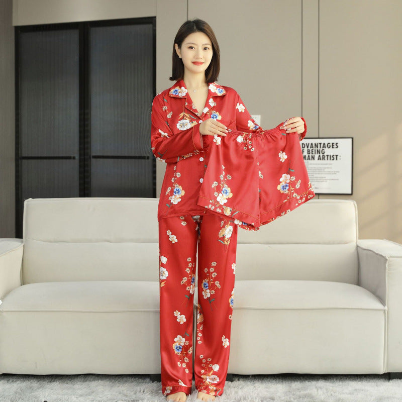 Elegant 3-piece ice silk house suit set for women