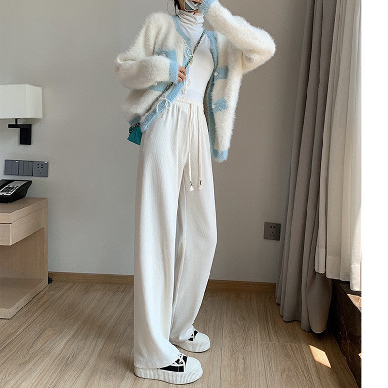 Fleece-lined corduroy wide-leg pants in Korean style