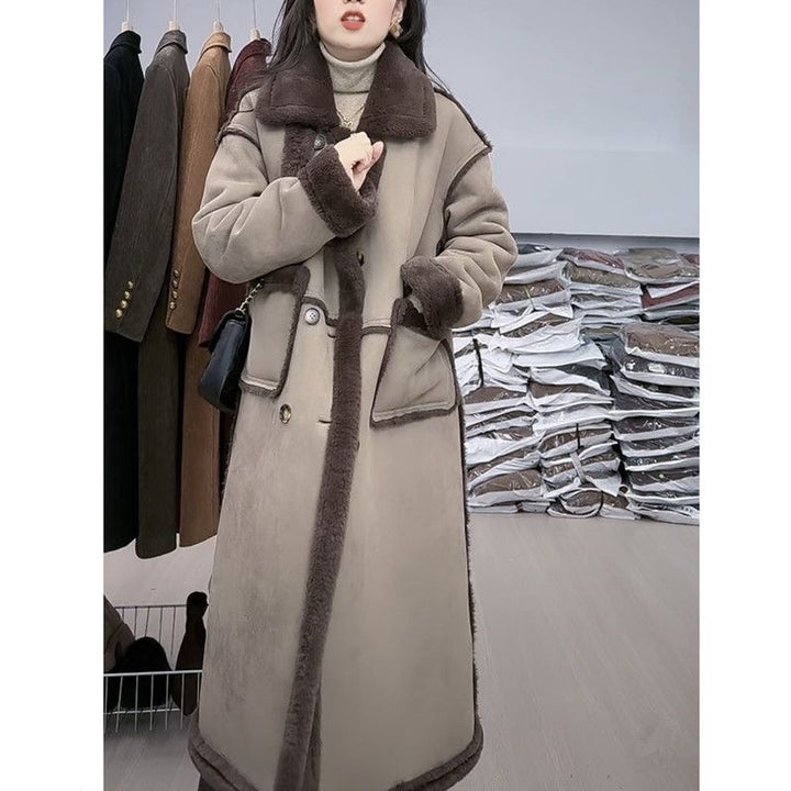 Lamb fleece coat for women, suede look, long