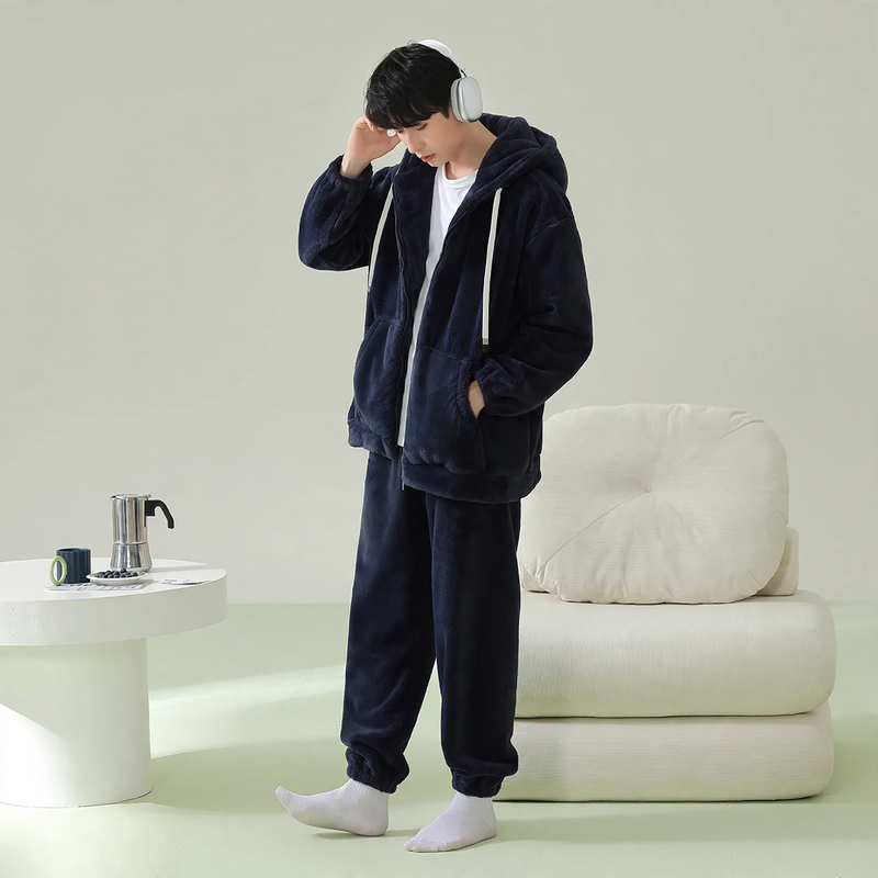 Padded hoodie pajamas with zipper, unisex