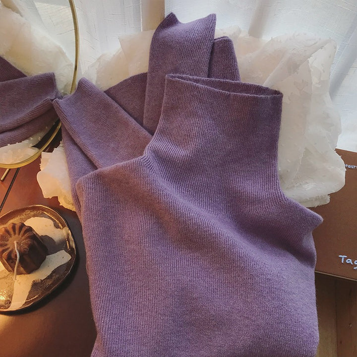 Women's turtleneck sweater, solid color, knitted