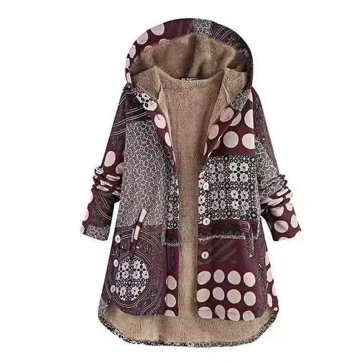 Padded hooded jacket with zipper and print