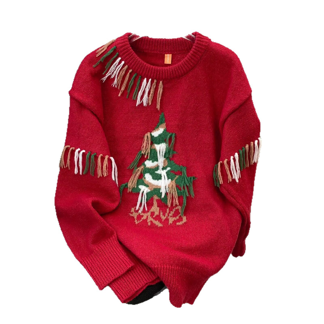 Knitted sweater with Christmas tree motif