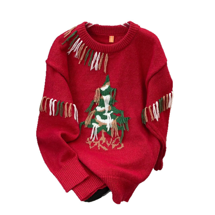 Knitted sweater with Christmas tree motif