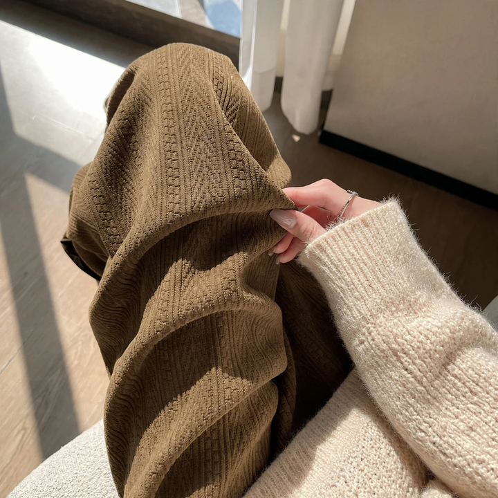 Fleece-lined cord wide leg pants for women