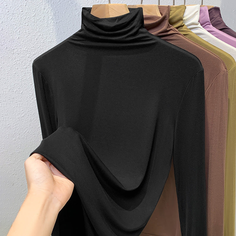 Ladies long sleeve shirt with stand-up collar and ribbed texture