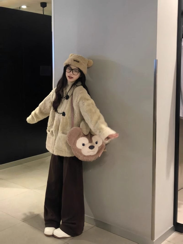 Lambswool imitation coat, padded, loose fit