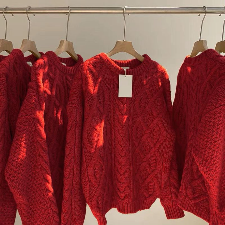 Chunky knit sweater with cable pattern