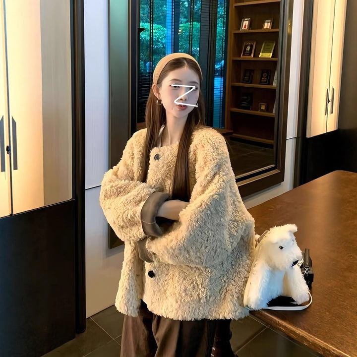 Fluffy Lambskin Look Jacket for Women