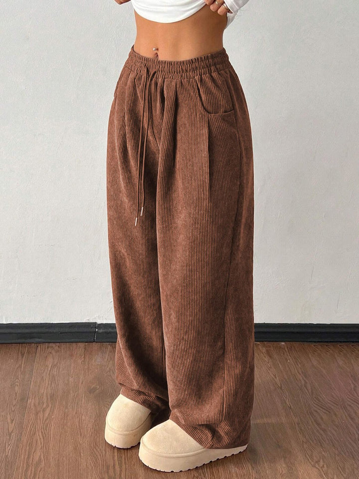 Women's corduroy pants with wide leg and drawstring
