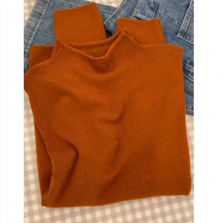 Women's knitted pullover with stand-up collar, versatile basic