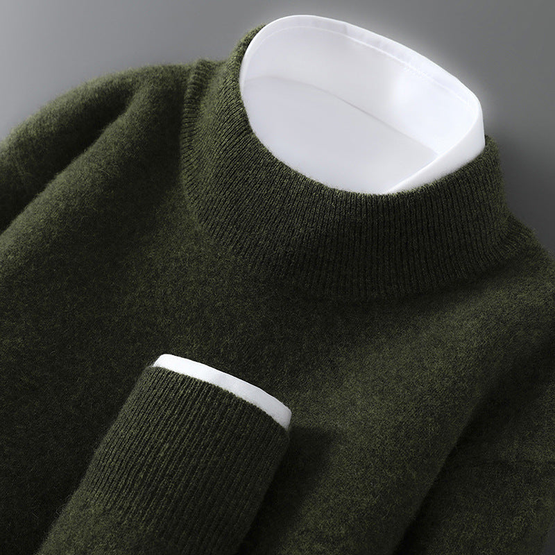 Men's wool sweater, half collar, knit, loose fit