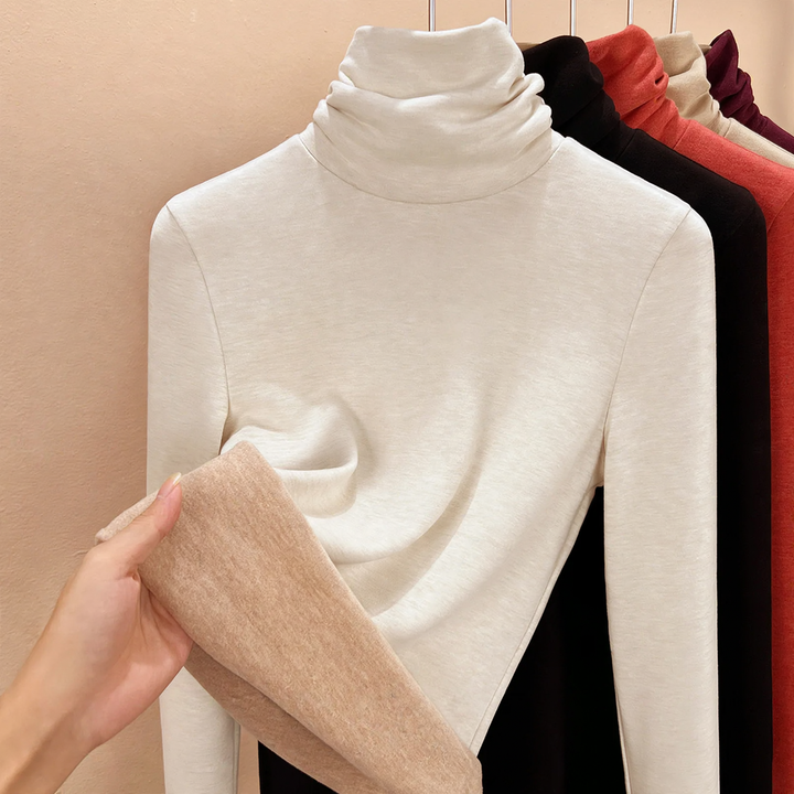 Padded knitted sweater with high collar