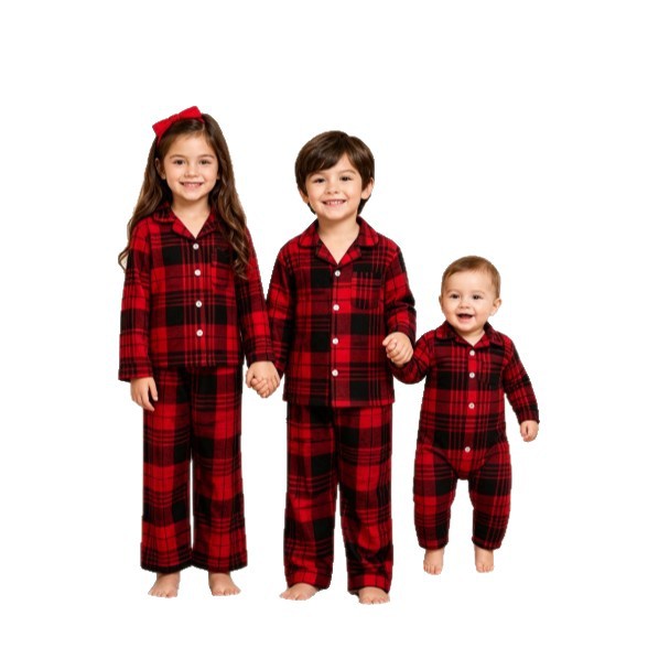 Luxurious family pajama set with check pattern