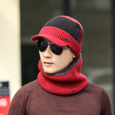 Men's knitted hat and scarf set, lined