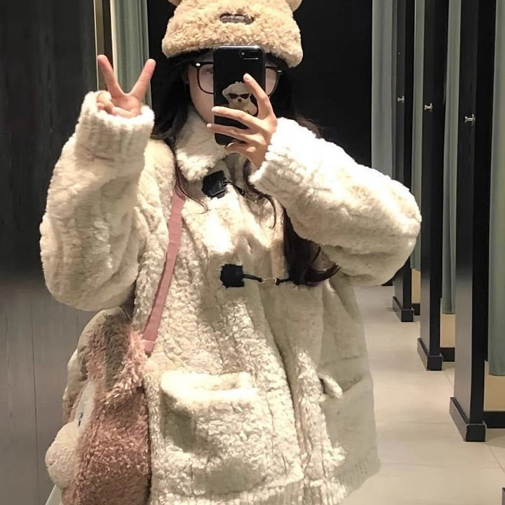 Lambswool imitation coat, padded, loose fit