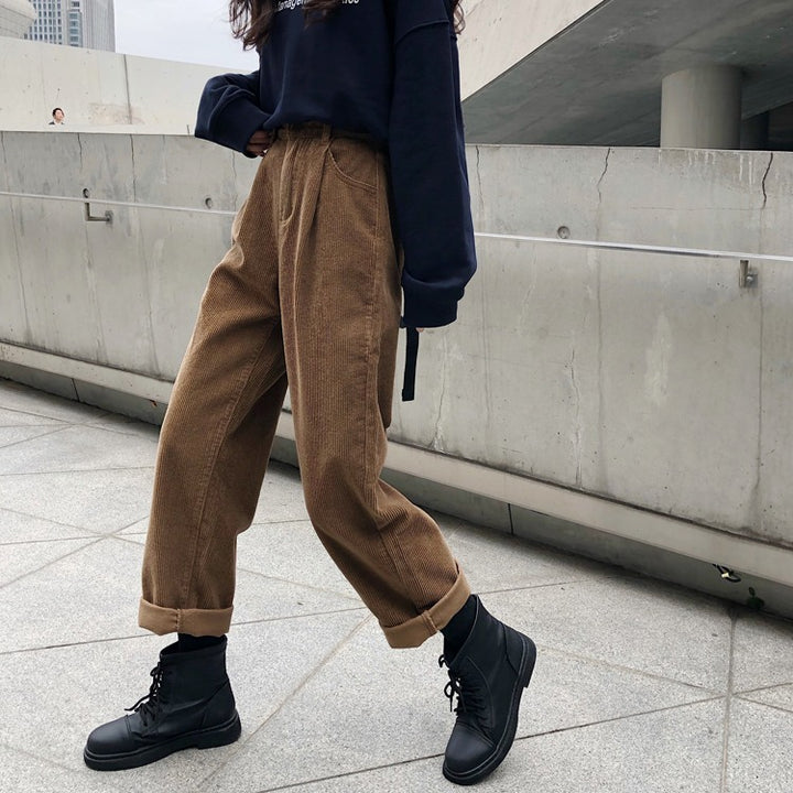 Suit-style Cord Pants, wide cut