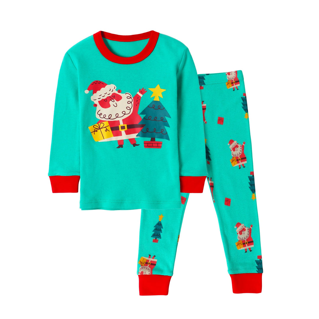 Kids Pajama Set, Long Sleeve, Cotton Rib Knit, Cartoon Design