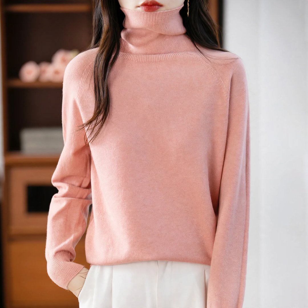 Ladies knit sweater with high collar, loose