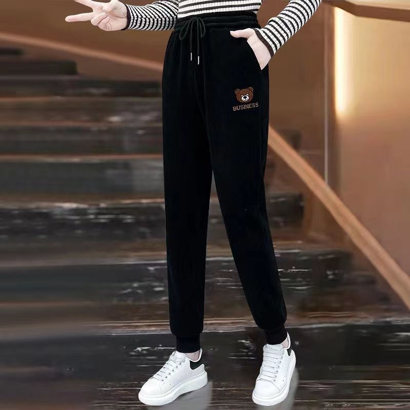 Padded corduroy jogging pants with high waistband