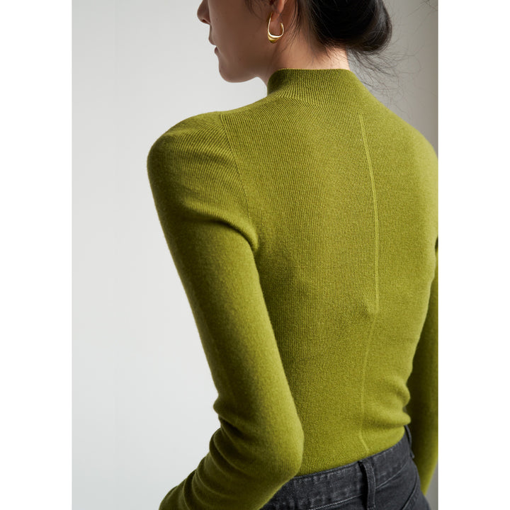 Women's wool knit sweater with stand-up collar