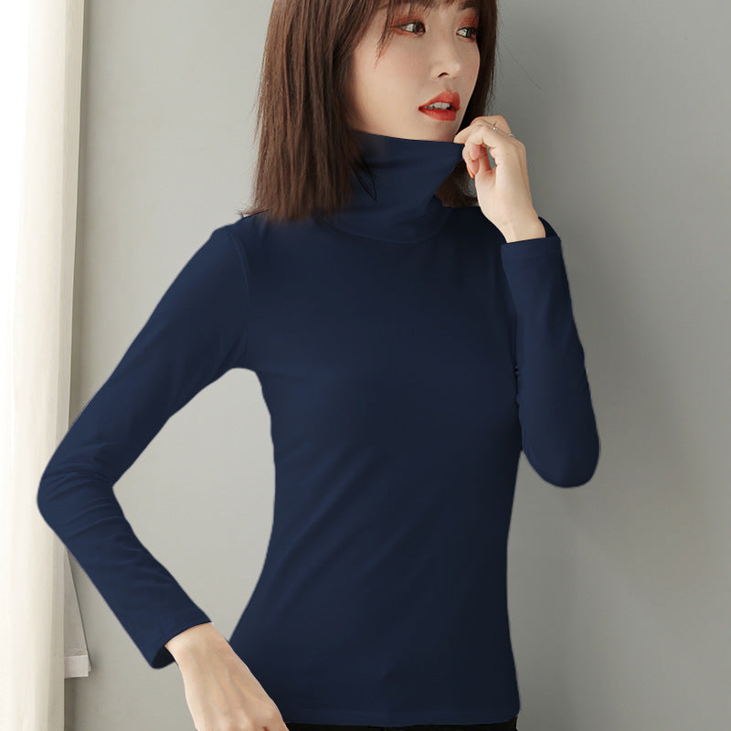 Women's Long Sleeve Base Layer Shirt, Cotton, Stand Collar, Fitted