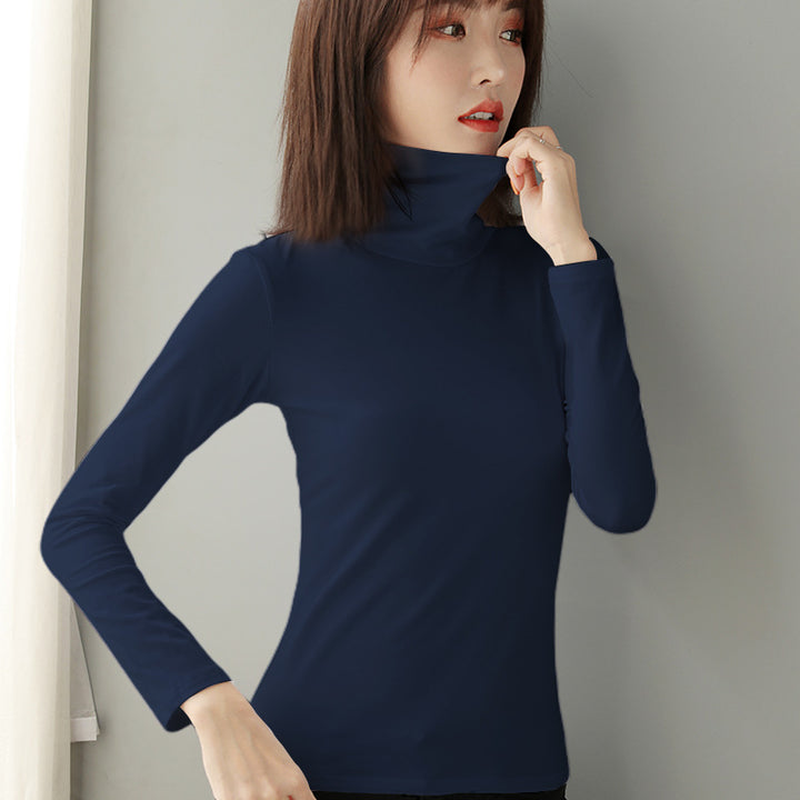 Women's Long Sleeve Base Layer Shirt, Cotton, Stand Collar, Fitted