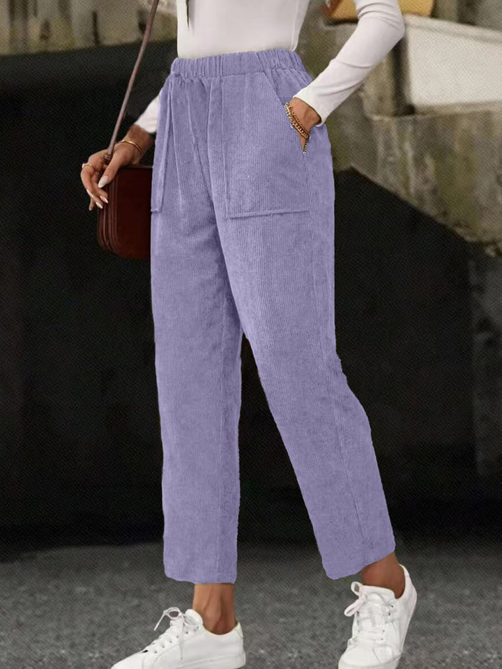 Women's corduroy trousers, straight cut, with pockets