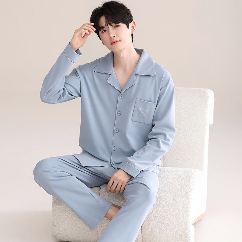 Pair-Pajama-Set, Cotton, Long Sleeve, with Chest Padding