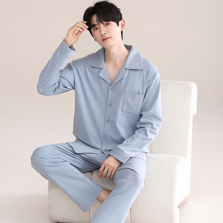 Pair-Pajama-Set, Cotton, Long Sleeve, with Chest Padding