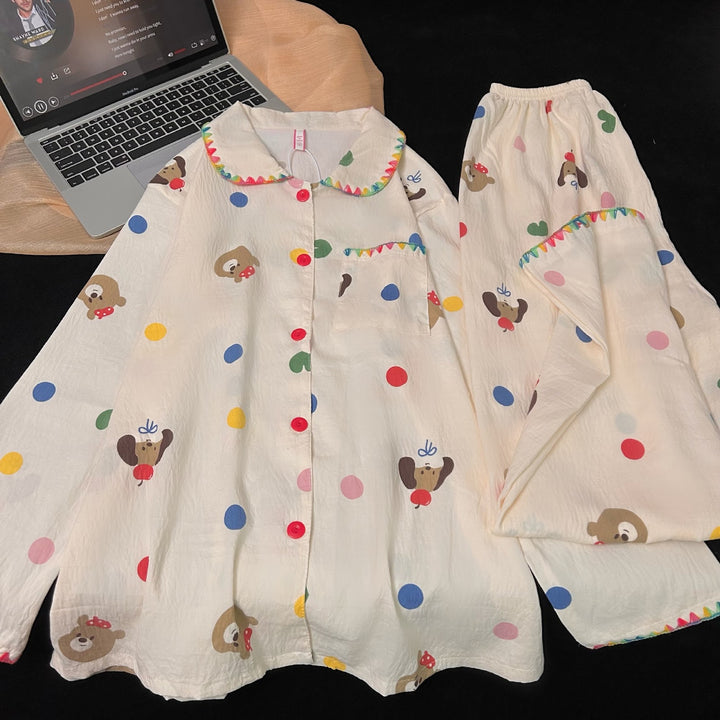 Women's Pajama Set, Cotton, Notched Collar, Long Sleeve