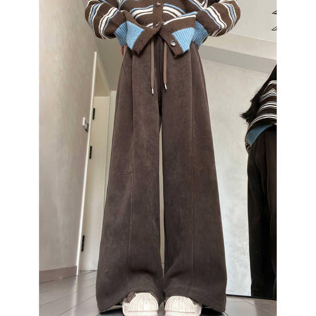 Kord-wide pants for women, high-waisted, lined