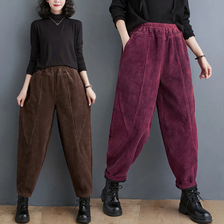 Padded corduroy harem pants for women