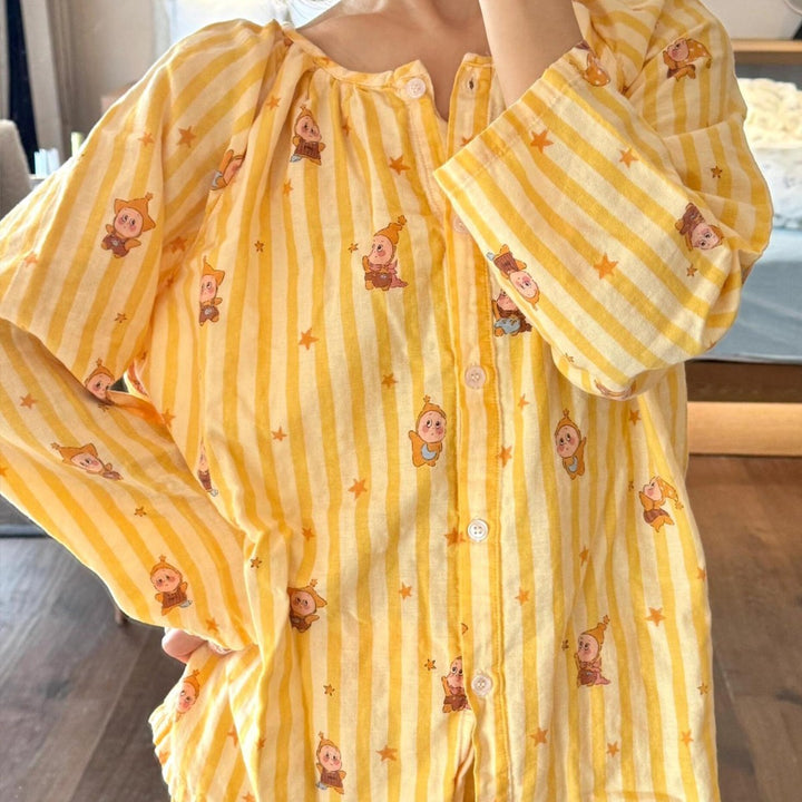 Cotton pajamas, double-layer muslin, long-sleeved