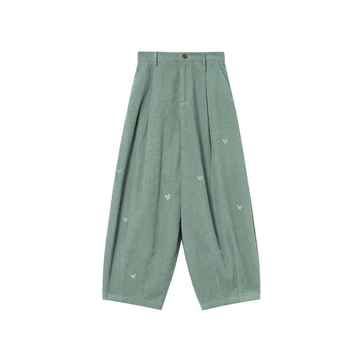 Cord pants with embroidery, 7/8 length