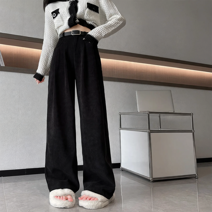 Padded cord wide pants, elegant cut